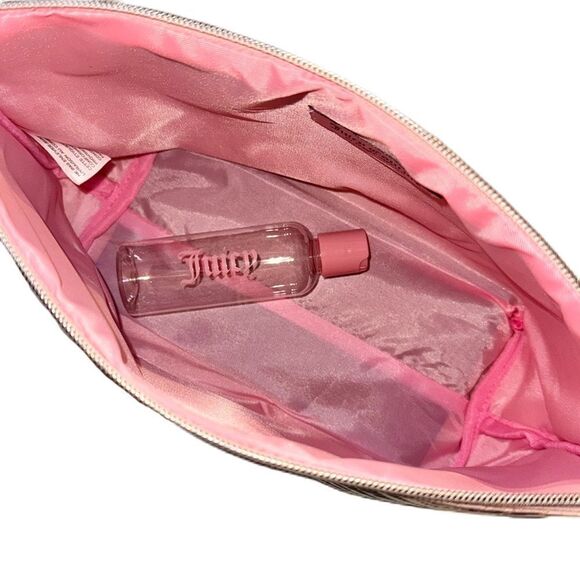 Juicy Couture Pink Glitter Monogram Cosmetic Makeup Bag & Travel Toiletry Bottle - Picture 13 of 16